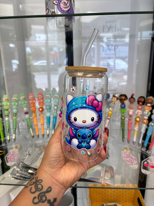 Kitty Stitch Glass Can Cup
