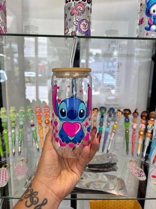 Love Stitch Glass Can Cup