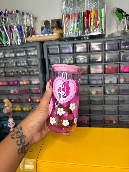 Pink Melody Glass Can Cup